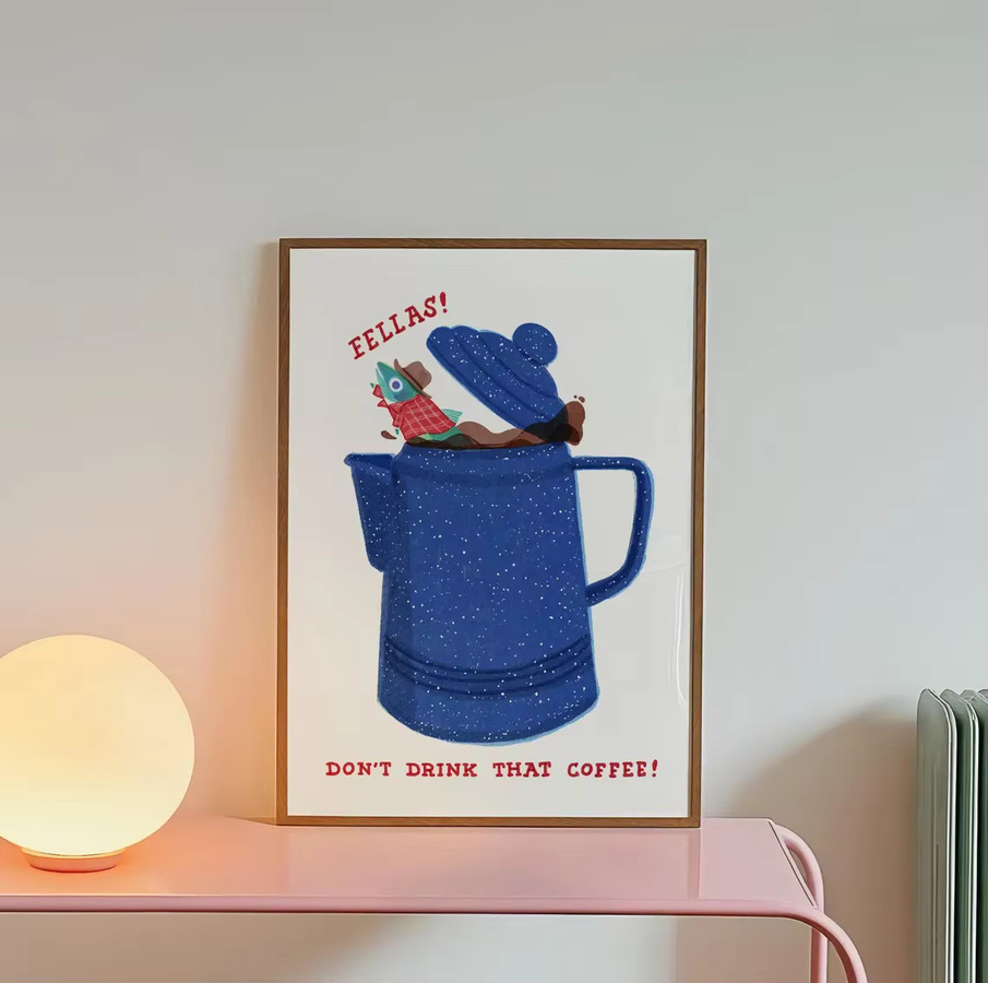 Digitaldruck Poster Twin Peaks Fisch im Perkolator im Risograph-Stil Blau - Bild 3