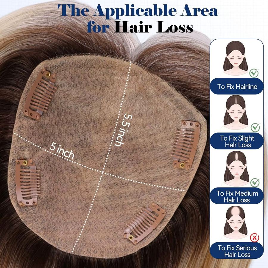 HAIRCUBE Echthaar-Toupet mit Pony, Braune Blonde Highlight, 12 Zoll, Damen - Bild 4
