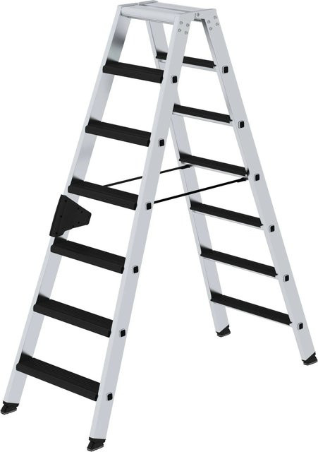 PROREGAL Stufen-Stehleiter Clip-Step Relax beidseitig begehbar, 2 x 7 Stufen, Silber - Bild 1