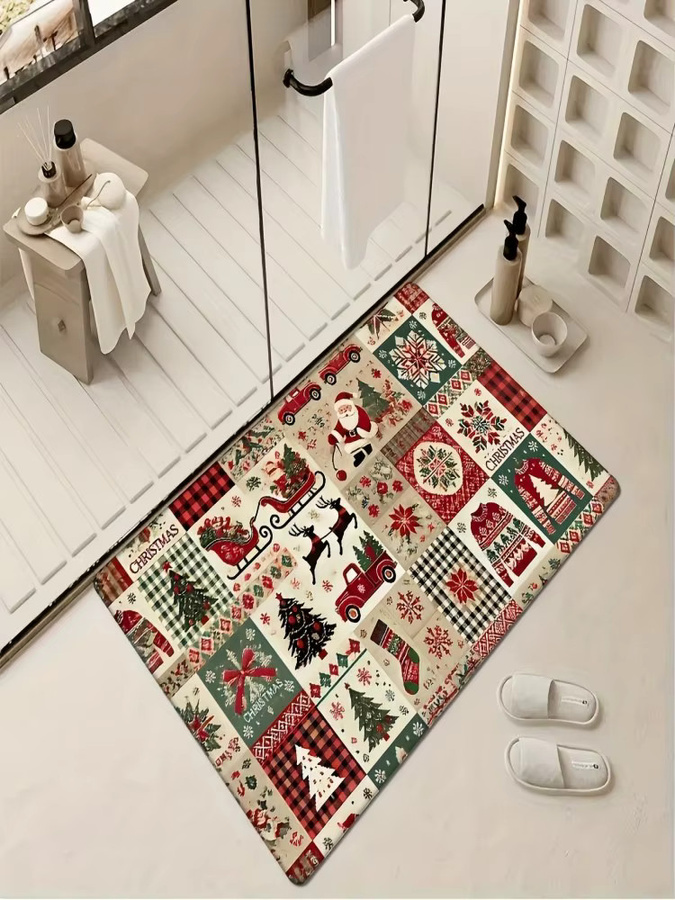 VIKAMA Vintage Weihnachts-Tartan-Teppich als weiche dekorative Fußmatte für den Eingangsbereich - Bild 7
