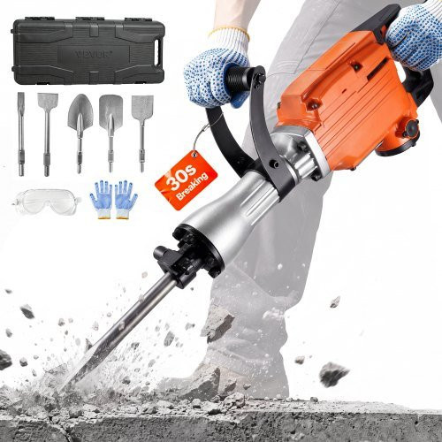 VEVOR Elektro-Betonbrecher Abbruchhammer mit 2200 W Leistung, orangefarbener Stemmhammer mit 1400 BPM und 6 Meißel-Aufsätzen - Bild 1