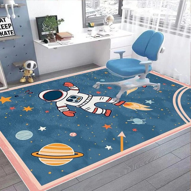 Karpetti Weltraum Astronaut Cartoon Teppich für Kinderzimmer und Wohnzimmer, Blau, B: 200 cm, T: 230 cm, Waschbar und Rutschfest - Bild 1