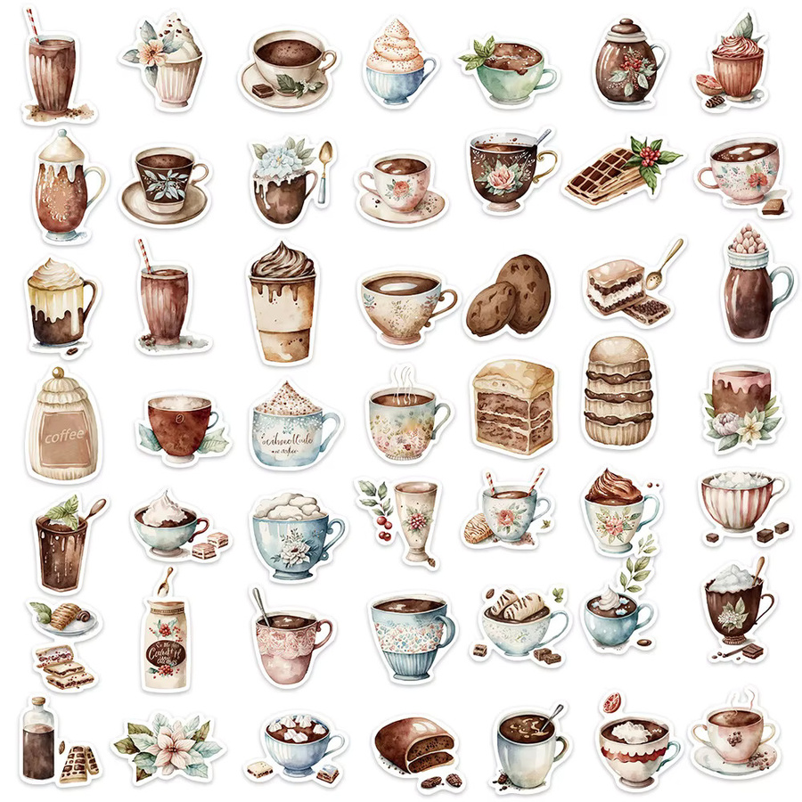 50 Stück Wasserdichte Dekorative Graffiti Aufkleber Kaffee und Nachmittagstee Motiv BulingBulingStickers Store Multicolor - Bild 2