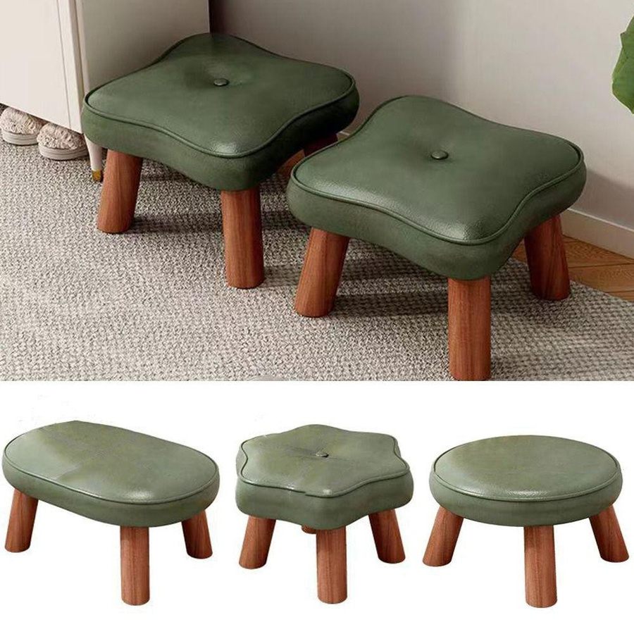 Multifunktionaler kleiner Fußhocker von hailanyuntian mit Massivholzgestell und grünem Four-leaf Clover Design, rutschfest und stapelbar - Bild 2