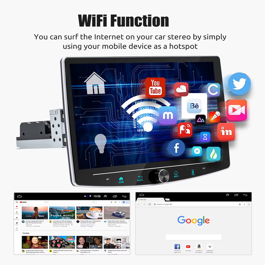 ESSGOO Universal Autoradio 1 DIN mit Android 15, 10 Zoll drehbarem 360° Touchscreen, 64GB, Schwarz, mit Apple CarPlay, Android Auto, GPS, WiFi, Bluetooth und Lenkradfernbedienung - Bild 5