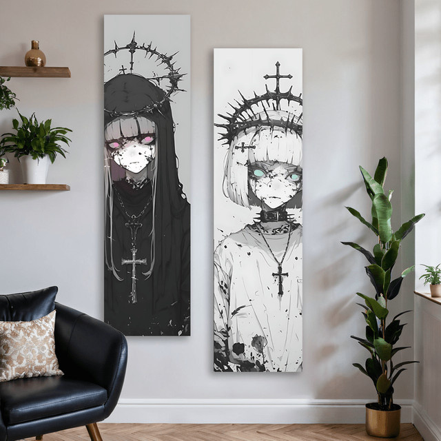 VIKAMA Gothic Anime Girl Wandteppich im dunklen Stil, Mehrfarbig, B/H: 40 x 150 cm - Bild 1