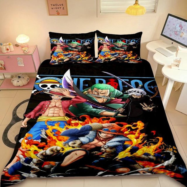 Bettwäsche-Set Gu Tao Luffy Anime Deckenbezug und Kissenbezüge aus Polyester, Mehrfarbig, B/H: 150 x 200 cm - Bild 1