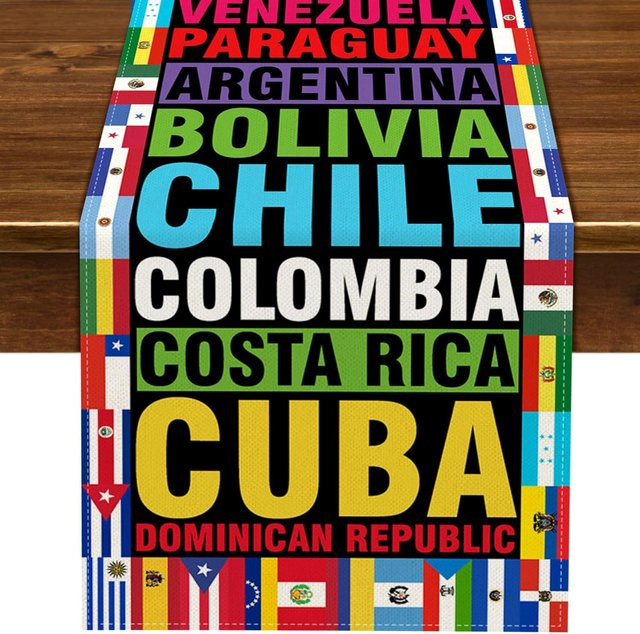 Tischläufer JMG Household Supplies Hispanisches Erbe mit 21 Flaggen spanischsprachiger lateinamerikanischer Länder, Blau/Mehrfarbig, B: 150 cm, T: 33 cm - Bild 1