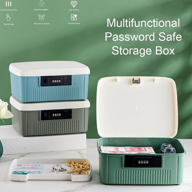 Tragbarer Passwort-Safe in Blau zur sicheren Aufbewahrung von Bargeld, Schmuck und Dokumenten, B/H/T: 25,0 x 20,0 x 11,2 cm - Bild 1