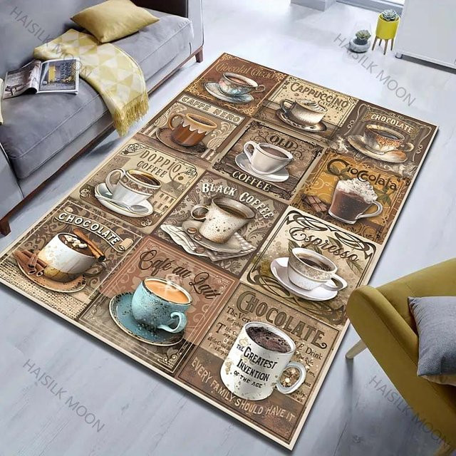 UQIDEHOME Druckteppich Kaffee Kunstdruck in Multicolor, Bodenmatte für Wohnzimmer und Schlafzimmer, B/T: 60 x 40 cm - Bild 1
