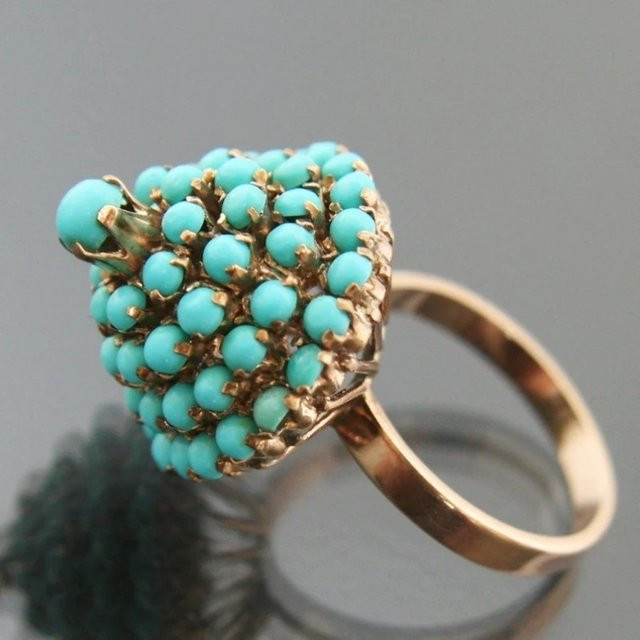 Ring Vintage, Goldfarbe, Imitat-Türkis, Damen - Bild 1
