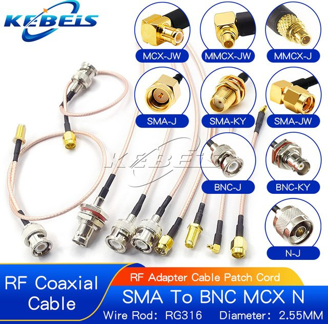 KEBEIS RF-Verbindungskabel RG316 mit BNC auf SMA Stecker auf Buchse und MMCX MCX SMB Adapter als Koaxial-Verlängerungskabel - Bild 1