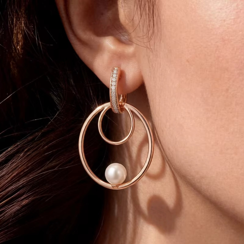 SYOUJYO Ohrringe, 585 Roségold, Perle, Zirkonia, Damen - Bild 2