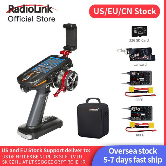 Radiolink RC8X 8-Kanal 2,4G RC-Sender mit R8FG V2.1 Gyro-Empfänger, Einhand-Steuerung und Telefonhalterung für FPV-Bildschirm, Schwarz - Bild 1