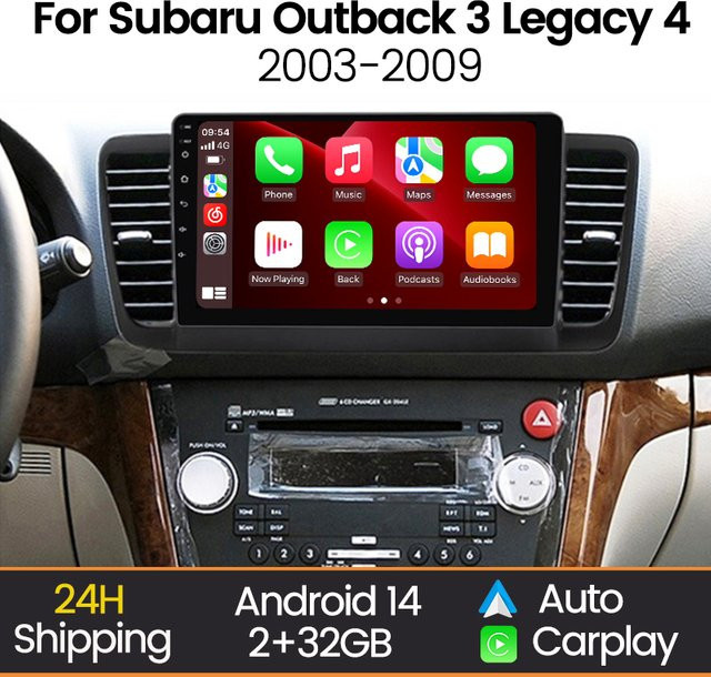 MEKEDE Drahtloses CarPlay und Android Auto Autoradio mit Navigation GPS und WIFI für Subaru Outback 3 Legacy 4 2003–2009 in Schwarz - Bild 1