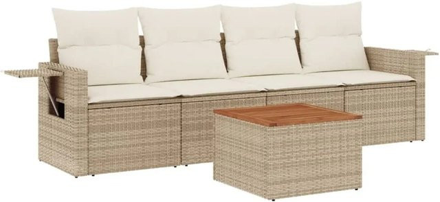 vidaXL 5-teilige Garten-Sofagarnitur aus Polyrattan in Beige mit Kissen und Metallrahmen - Bild 1