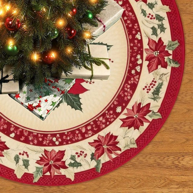 VIKAMA Weihnachtsbaumrock in Rot-Weiß mit floralem Muster für drinnen und draußen - Bild 1