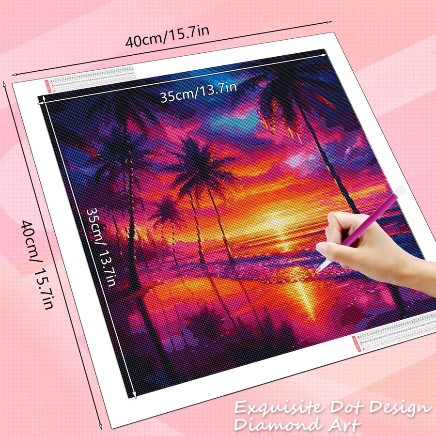 HUACAN Diamant-Mosaik-Set Sonnenuntergang am Meer, Landschaft Wanddekoration in Blau und Multicolour, Canvas Diamant-Gemälde mit vollen Bohrern - Bild 2