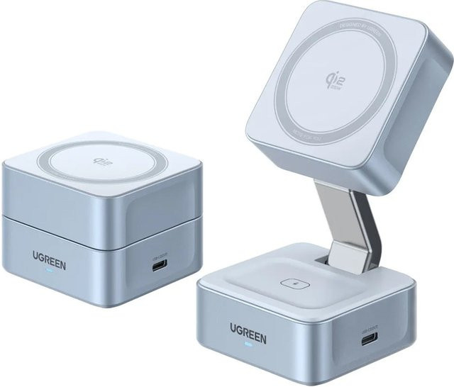 UGREEN MagFlow W752 Wireless Charger 2in1 kabelloses Ladegerät 35W mit USB-C in Blau und Grau - Bild 1