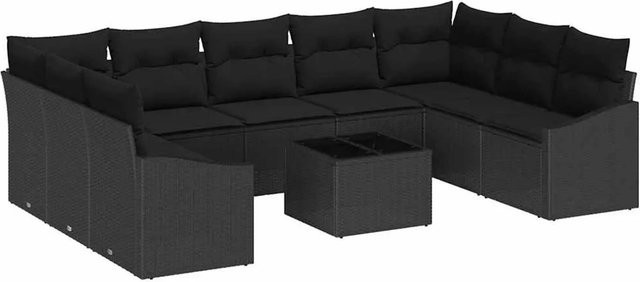 vidaXL Garten-Sofa-Set 10-teilig aus Polyrattan in Schwarz mit Polsterung und Tisch im modernen Design - Bild 1