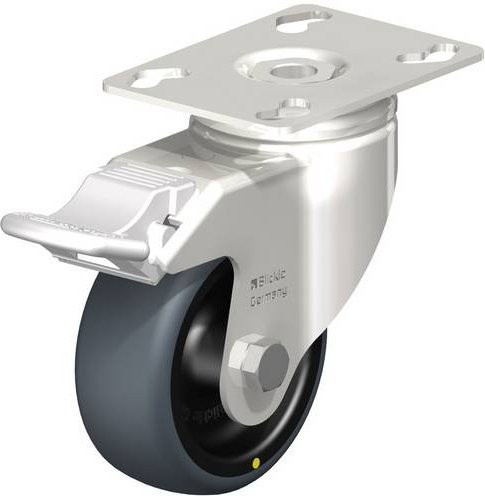 Blickle Lenkrolle LKPXA-TPA 80G-FI-ELS mit Feststeller aus Edelstahl in Schwarz-Grau-Silber, Rad-Durchmesser: 80 mm, Tragfähigkeit: 65 kg - Bild 1