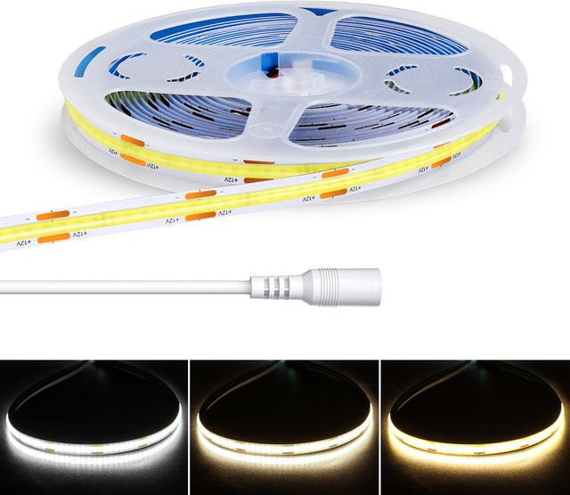 Rybakov COB-LED-Streifen dimmbar mit 320 LEDs/m, flexibles lineares Licht für DC12V 24V, Weiß - Bild 1