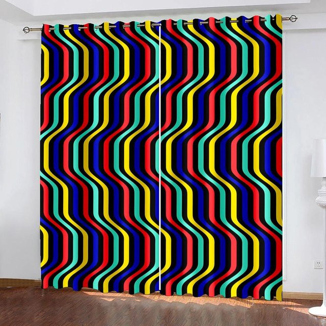 Yiran Furniture Verdunkelungsvorhang mit abstraktem geometrischem Linienmuster, Mehrfarbig, B: 55 cm, H: 120 cm - Bild 1
