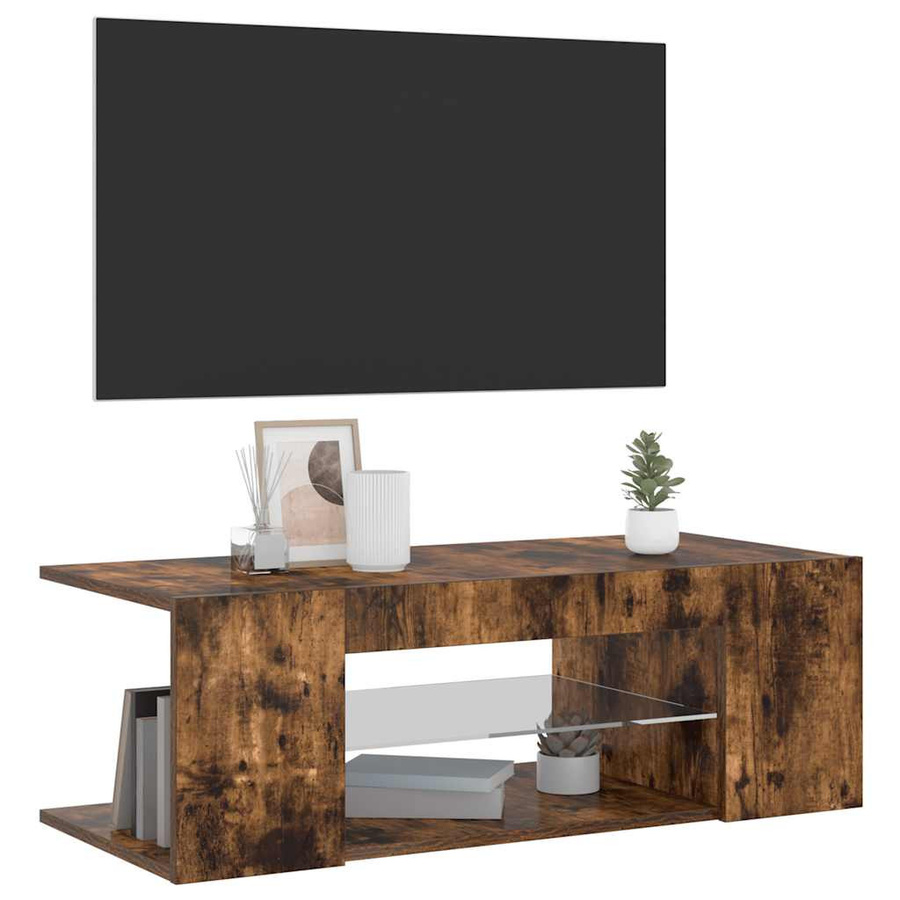vidaXL TV-Schrank modern mit LED-Beleuchtung in Räuchereiche, B/T/H: 90 x 39 x 30 cm - Bild 4