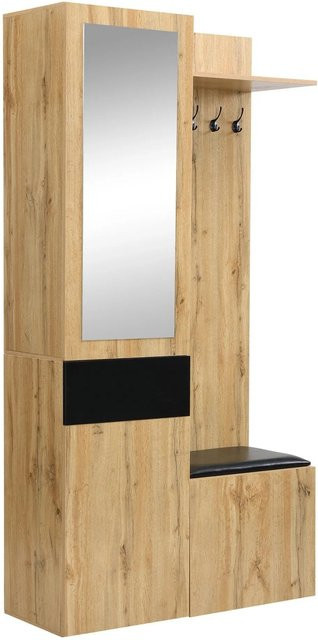 okwish Garderoben Set mit Spiegel, Schuhschrank und Sitzbank in Natur, B/T/H: 98.5 x 38 x 191 cm - Bild 1