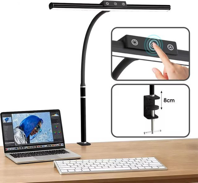 VENUSWING LED Clip-Schreibtischlampe in Schwarz mit USB-Anschluss, dimmbarer Helligkeit und Touch-Steuerung für Home Office und Aufgaben - Bild 1