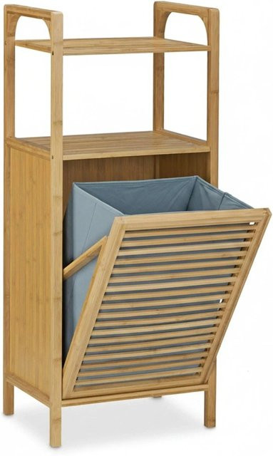 Relaxdays Badregal mit Wäschekorb aus Bambus in Grau, klappbar, Landhausstil, H: 95 cm, B: 40 cm, T: 30 cm - Bild 1
