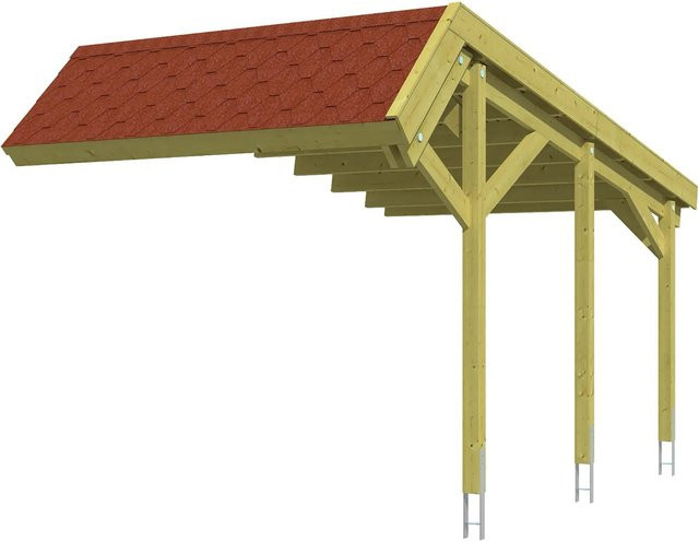 Skan Holz Carport Erweiterung aus Nadelholz in Grün mit roten Schindeln B: 560 cm, T: 303 cm - Bild 1