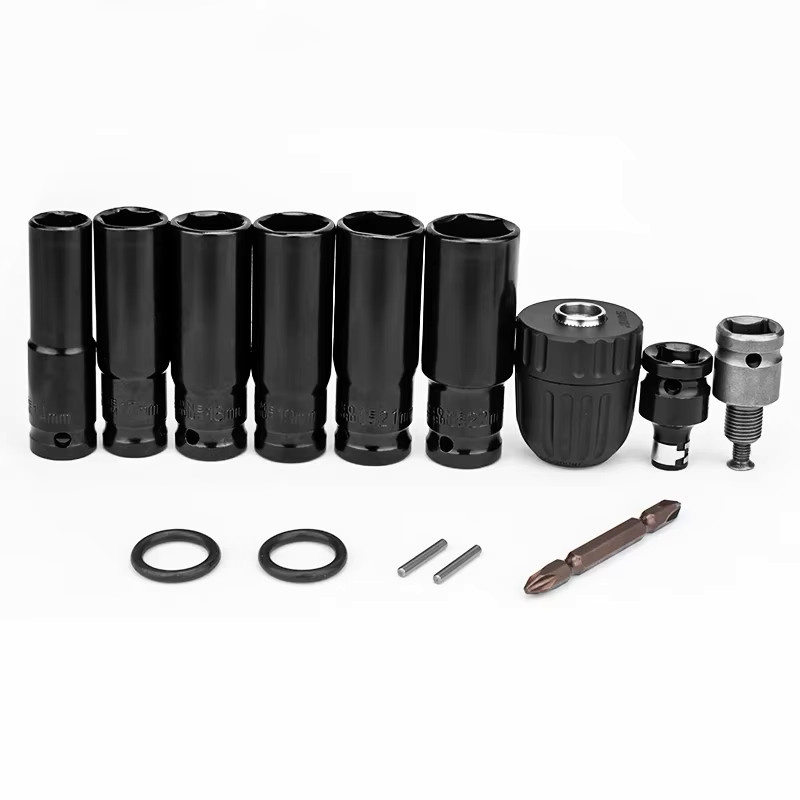 Gisam 14-teiliges elektrisches Schlagschrauber-Sechskant-Adapter-Set mit Bit-Halter in Schwarz - Bild 3