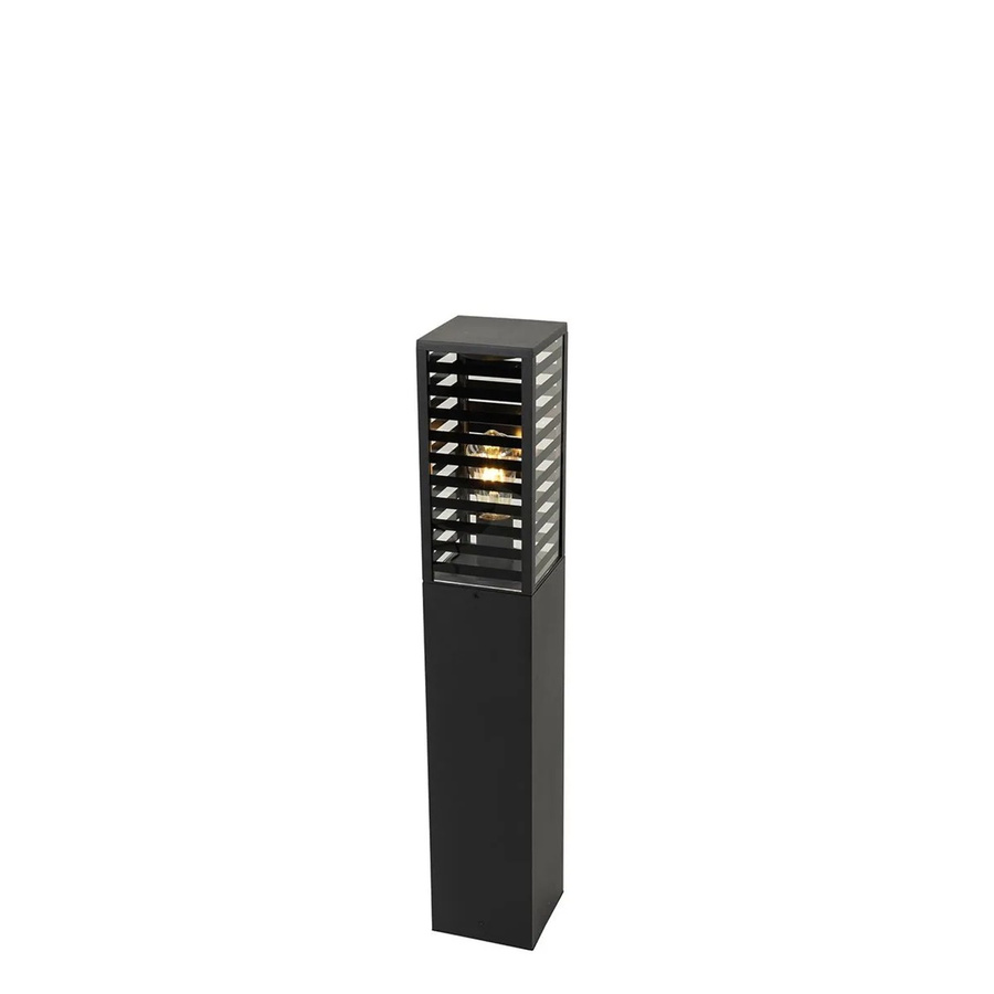 QAZQA Moderne Stehende Außenleuchte Reims Schwarz aus Aluminium und Glas mit Rauchglas, IP44, E27, Höhe: 80 cm - Bild 2