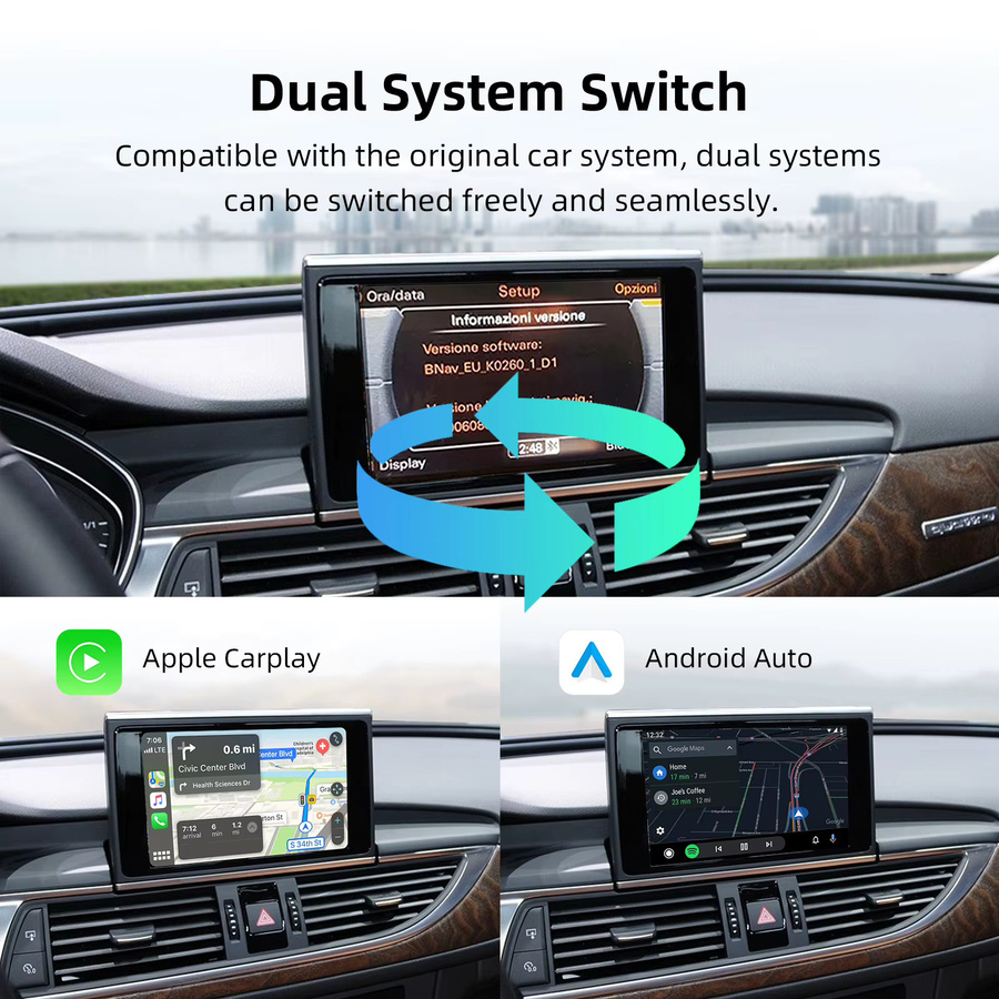 ANYFAR Drahtloses CarPlay und Android Auto Retrofit Decoder Box Kit für Audi A6 A7 2010–2015 MMI 3G System mit 6,5/7 Zoll Bildschirm, Schwarz - Bild 3