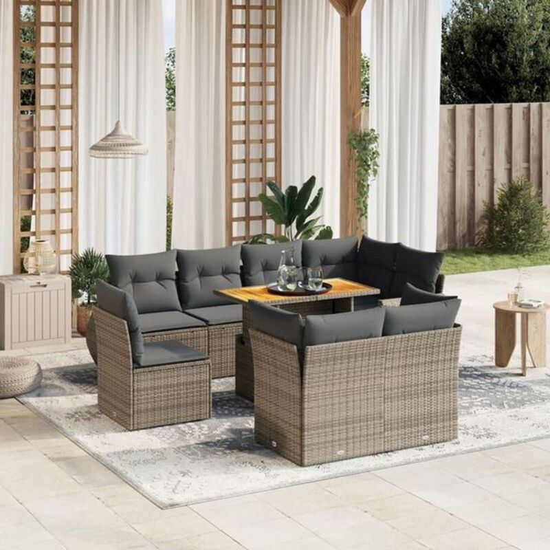 9-tlg. Garten-Sofagarnitur aus Poly-Rattan in Grau mit Kissen von vidaxl im modernen Design - Bild 1