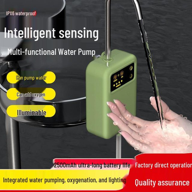 GearUp AutoMoto Tragbarer Multifunktionaler Outdoor-Fischerei-Wasserspender und Sauerstoffspender mit Induktionsbeleuchtung in Grau - Bild 1