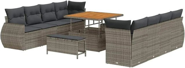 vidaXL Garten-Sofa-Set aus Poly-Rattan in Grau mit 11-teiligem Set inklusive Stauraum und Polstern - Bild 1