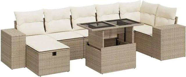 vidaXL 5-teilige Garten-Sofagarnitur in L-Form aus Poly-Rattan mit Kissen in Beige-Creme - Bild 1