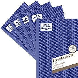 Avery Zweckform Kassenbericht 305-5, A5 Hochformat, weiß, 5 Bücher mit je 50 Blatt mit Ausfüllhilfe, perforiert und gelocht - Bild 1