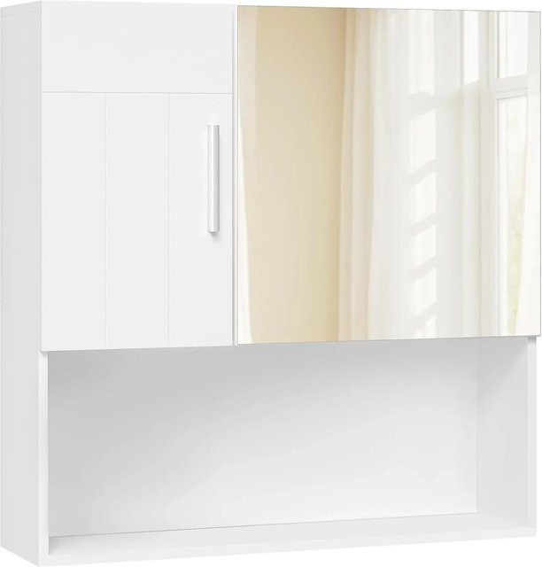 EUGAD Spiegelschrank Weiß mit 5 Fächern und Spiegeltüren für das Badezimmer aus E1-MDF, Wandmontage - Bild 1