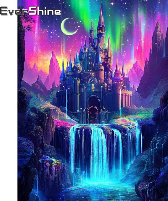 Evershine Diamant-Gemälde Schloss und Wasserfall Bastelset mit quadratischen Bohrern in Multicolour, B/H: 30 x 20 cm - Bild 1