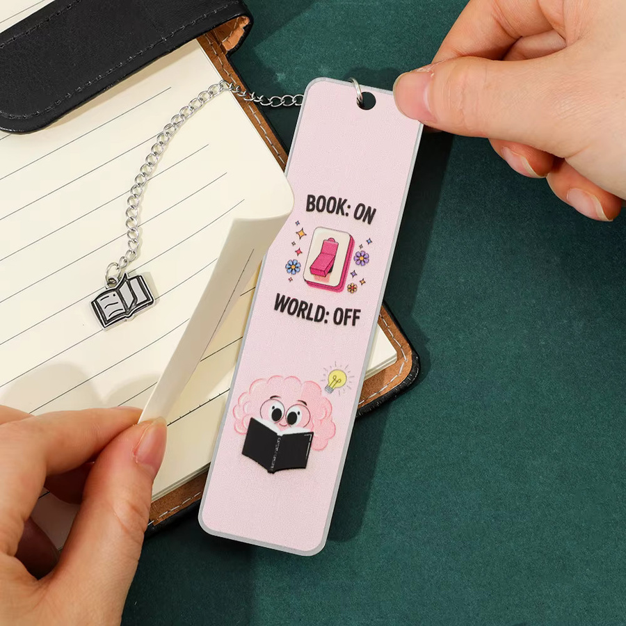 On World Metal Lesezeichen aus Metall in Form eines Gehirns mit Kette, Farbe Pink - Bild 3