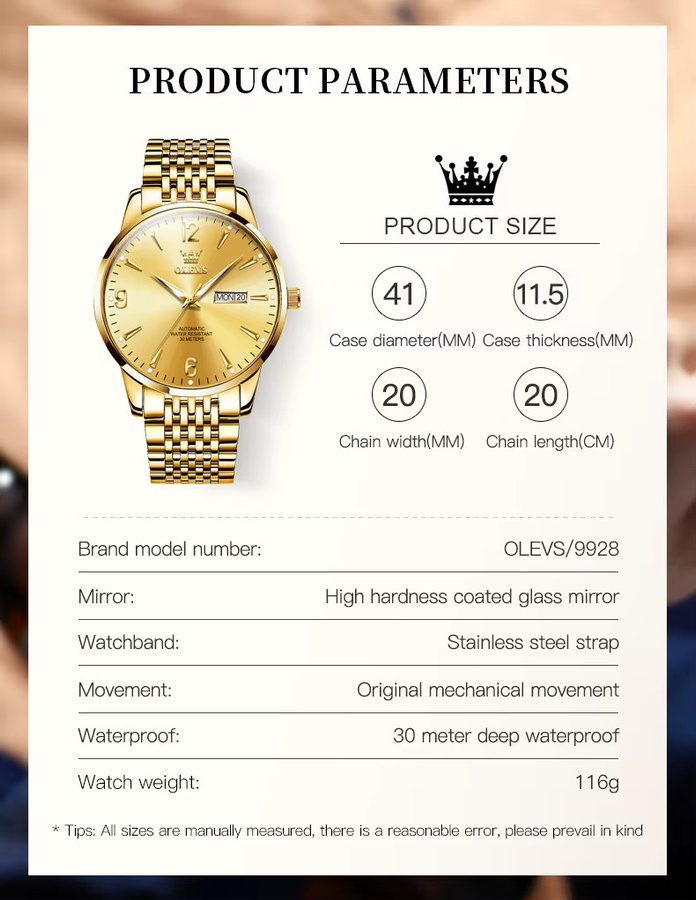 OLEVS Armbanduhr Automatik, Edelstahl, Bicolor, Dual-Kalender, Herren - Bild 6