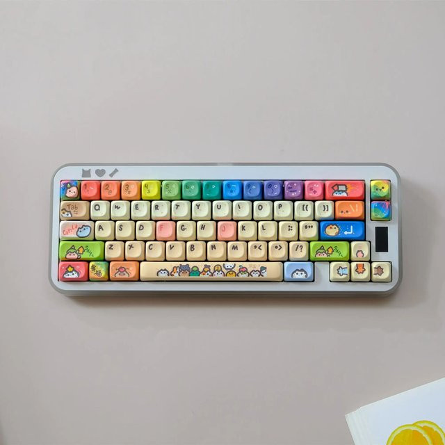 HYEKIT Cat Party Tastenkappen-Set mit 132 Tasten aus PBT-Material im MOA XOA-Profil, DYE-SUB für mechanische MX-Tastaturen wie Wooting, Multicolour - Bild 1