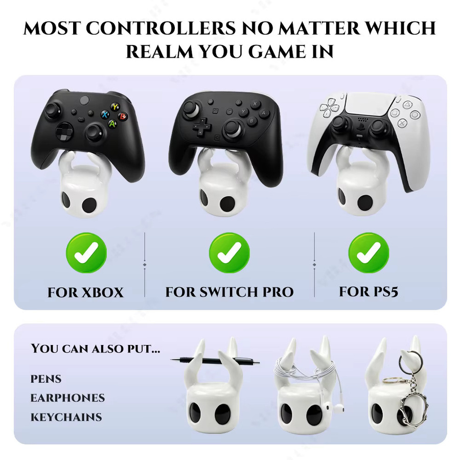VILCORN Hollow Knight Spielcontroller-Ständer in Weiß, Universeller Gamepad-Halter für PlayStation, Xbox und Nintendo Switch, Schreibtisch-Organizer und Dekoration - Bild 2