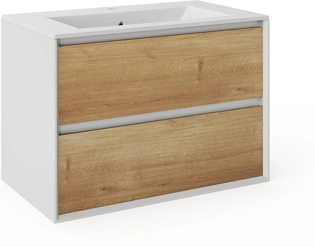 Einzelwaschtisch Lannick in Naturfarben Hell Weiß, Breite: 80 cm, Tiefe: 55 cm, Höhe: 45,6 cm - Bild 1