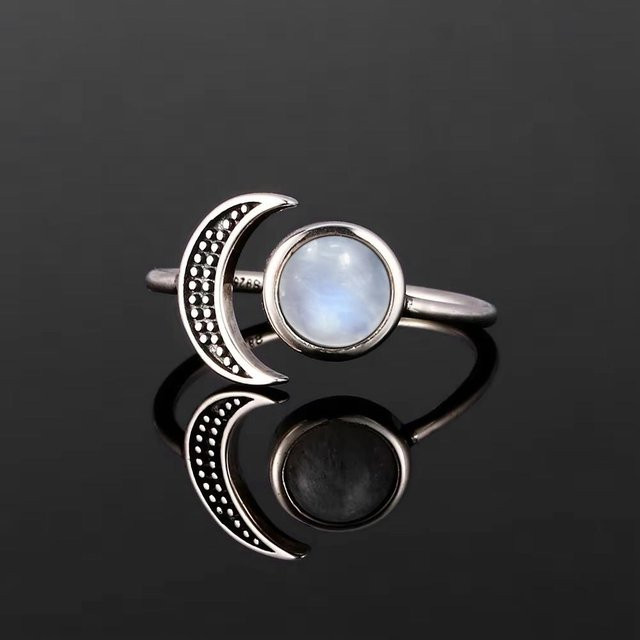 Ring 925 Silber, Mondstein, Blumenring, Damen Herren - Bild 1