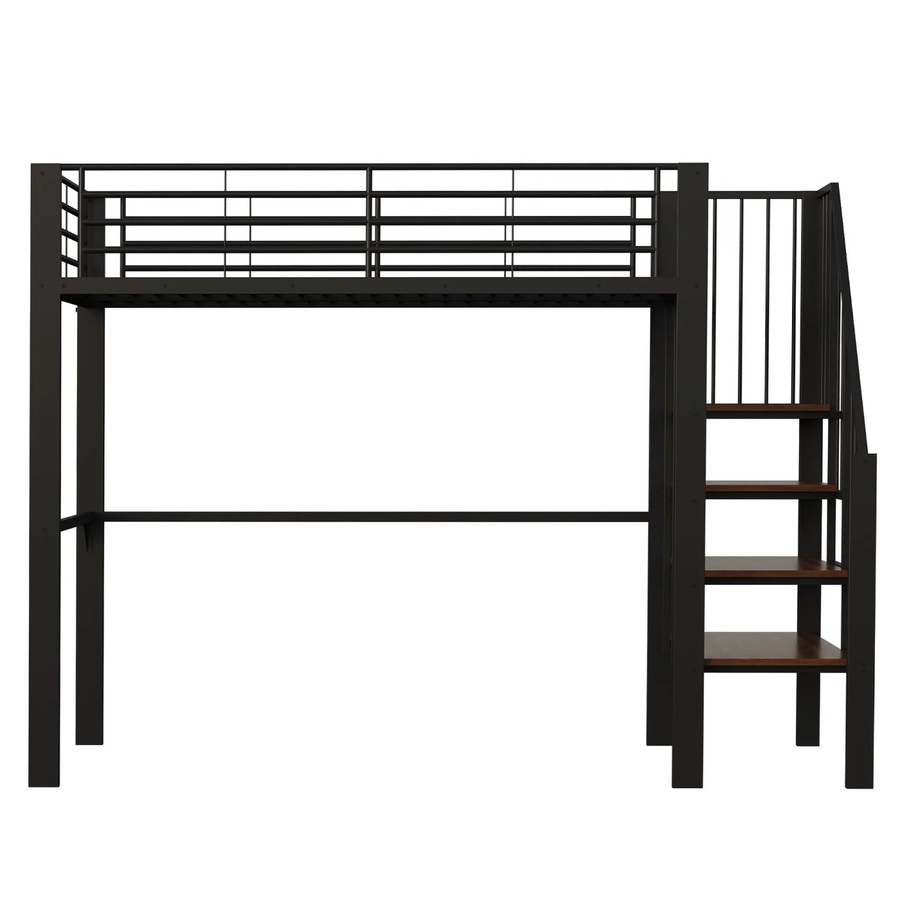 Merax Hochbett aus Metall und MDF mit Treppe und Stauraum, B/T/H: 90 x 200 x 169 cm - Bild 2