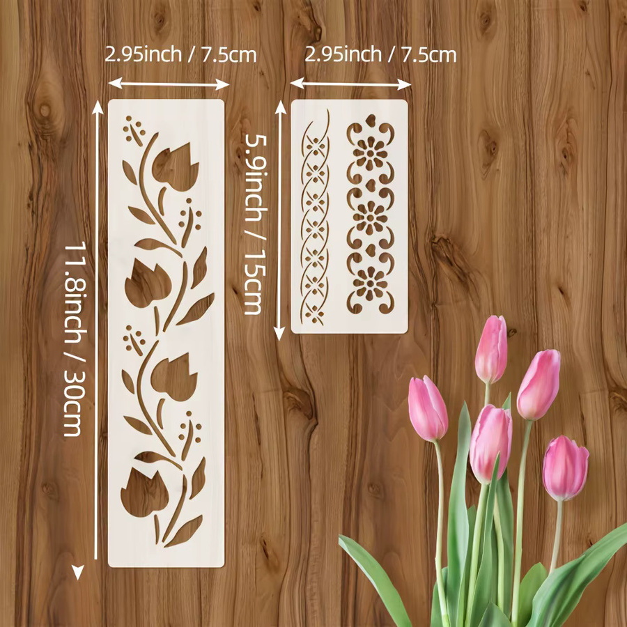 PenhuaMoban 12er Set Schablonen mit Blumen, Gras, Bäumen und Pflanzen in Weiß für DIY-Handwerk auf Holz, Wänden, Leinwand und Papier - Bild 2